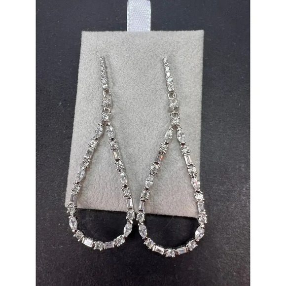 Open teardrop CZ sterling silver dangle earrings - Picture 2 of 11